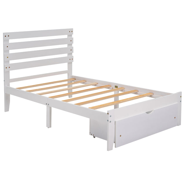 Twin Size Platform Bed with Drawer, White(New SKU:WF288467AAK)