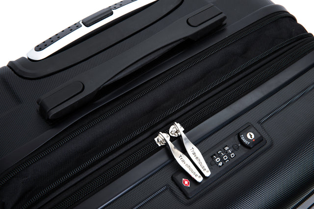 Expandable 3 Piece Luggage Sets ABS Lightweight Suitcase with Two Hooks, Spinner Wheels, TSA Lock, (20/24/28) Black