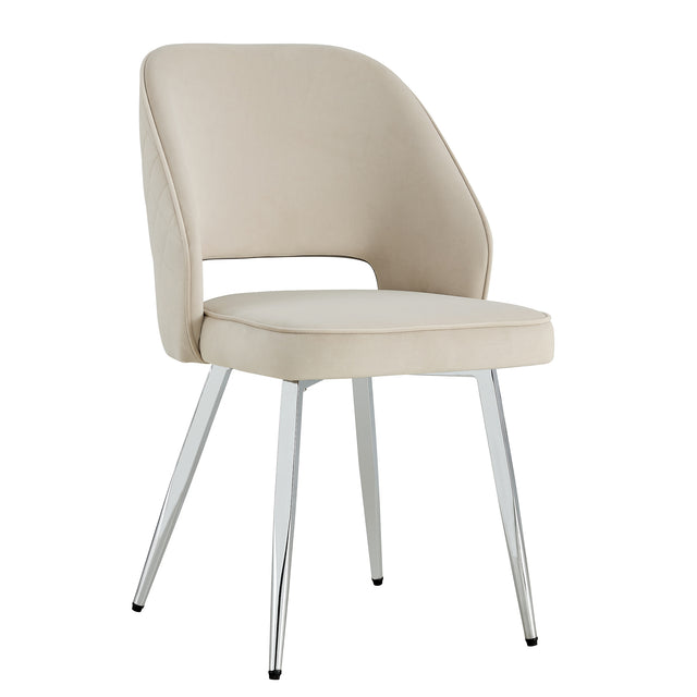 Modern Dining Chairs, Velvet Accent Chair, Living Room Leisure Chairs, Upholstered Side Chair with Metal Legs for Dining Room Kitchen Vanity Patio Club Guest (Set of 2) （Light Beige Office Chairs）