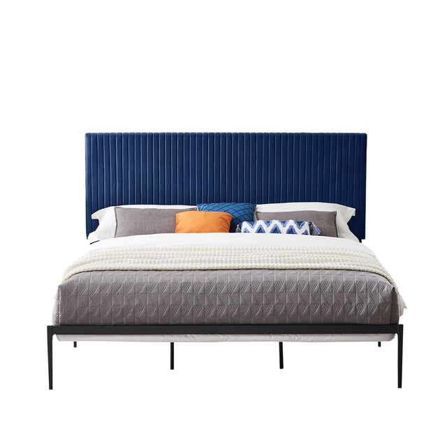 B110 King bed Beautiful line stripe cushion headboard  Strong iron frame with high temperature paint