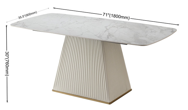 71-Inch Stone DiningTable with Carrara White color and Striped Pedestal Base