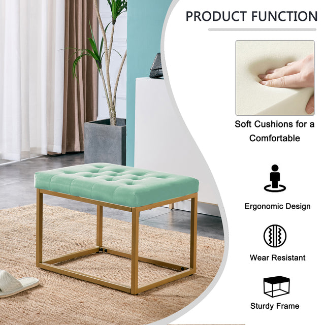 Velvet Shoe Changing Stool,Light green Footstool, Square Vanity Chair, Sofa Stool,Makup Stool .Vanity Seat ,Rest Stool. Piano Bench.Suitable for Clothes Shop,Living Room, Porch, Fitting Room Bedroom