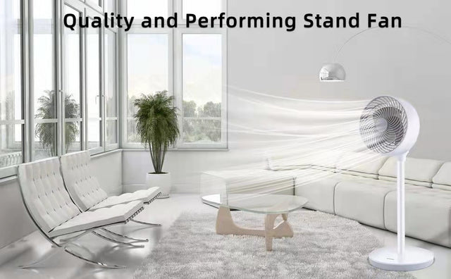 Simple Deluxe 7 inch Stand Fan, 3 Speeds & 3 Modes, 15 Hours Timer, 70° Oscillating Circulating Fan, with Remote Control, Air Circulation Fan for Room, Indoor,White
