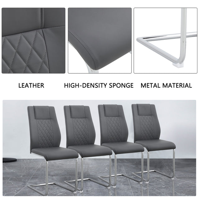 Modern Dining Chairs with Faux Leather Padded Seat Dining Living Room Chairs Upholstered Chair with Metal Legs Design for Kitchen, Living, Bedroom, Dining Room Side Chairs Set of 2 (grey+PU Leather)