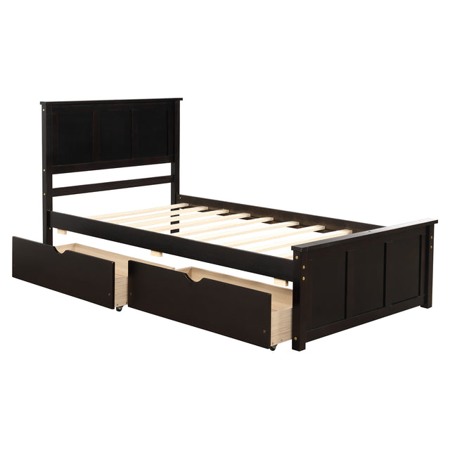 Platform Storage Bed, 2 drawers with wheels, Twin Size Frame, Espresso (New SKU：WF283062AAP)