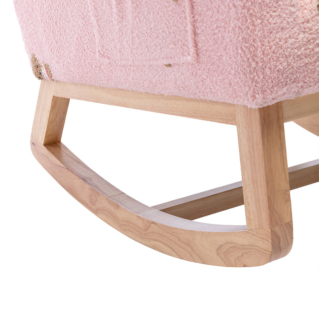 26.8"W Modern Rocking Chair for Nursery, Mid Century Accent Rocker Armchair With Side Pocket, Upholstered High Back Wooden Rocking Chair for Living Room Baby Kids Room Bedroom, Pink Boucle