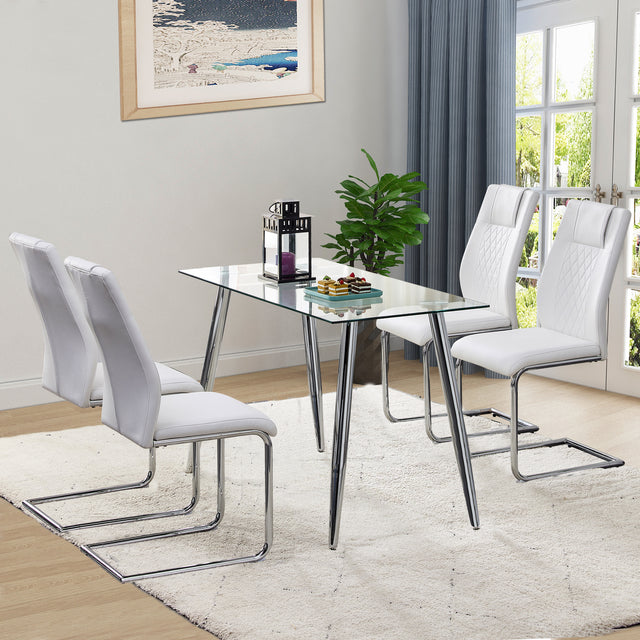Modern Dining Chairs With Faux Leather Padded Seat Dining Living Room Chairs Upholstered Chair With Metal Legs Design for Kitchen, Living, Bedroom, Office Chairs Set of 2 (White+PU Leather)