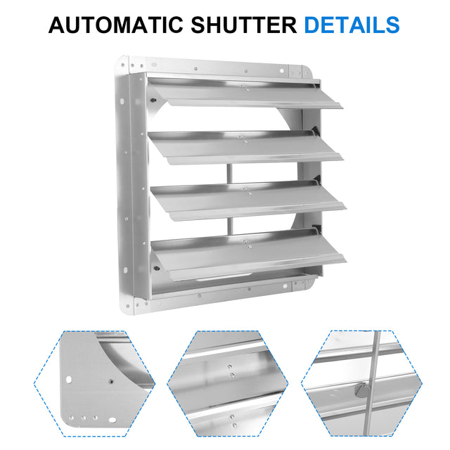 iPower 16-Inch Square Aluminum Automatic Gravity Shutter Louver Vent, Silver