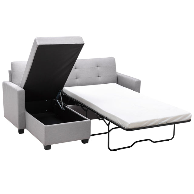 78.3" Convertible Sleeper Sofa Bed,Linen Pull Out Couch with Storage Chaise,Sleeper Counch with Memory Foam Mattress for  Small Space Living Room Bedroom Office,Light Gray