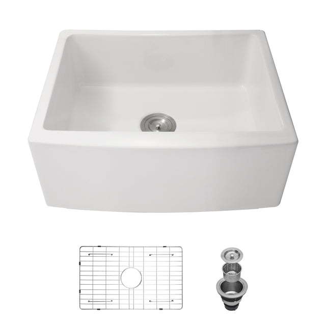 Small Farmhouse Sink -24 inch Kitchen Sink White Apron-Front Ceramic Single Bowl Small Reversible Farm Sink Laundry Room Sink