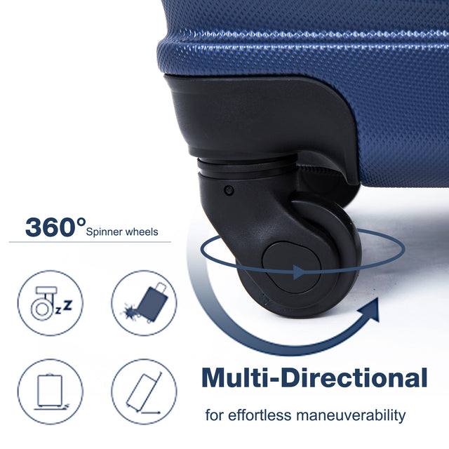 Expandable 3 Piece Luggage Sets ABS Lightweight Suitcase with Two Hooks, Spinner Wheels, TSA Lock, (20/24/28) Blue