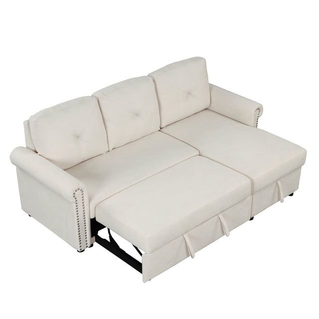 83" Modern Convertible Sleeper Sofa Bed with Storage Chaise,Beige(Old Sku:SG000344AAA)