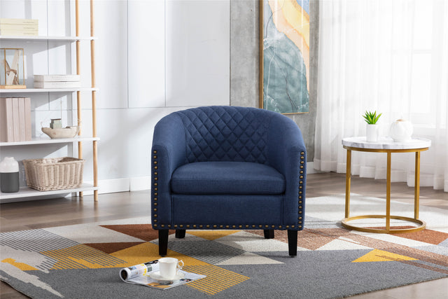 COOLMORE accent Barrel chair living room chair with nailheads and solid wood legs  Black  Navy  Linen