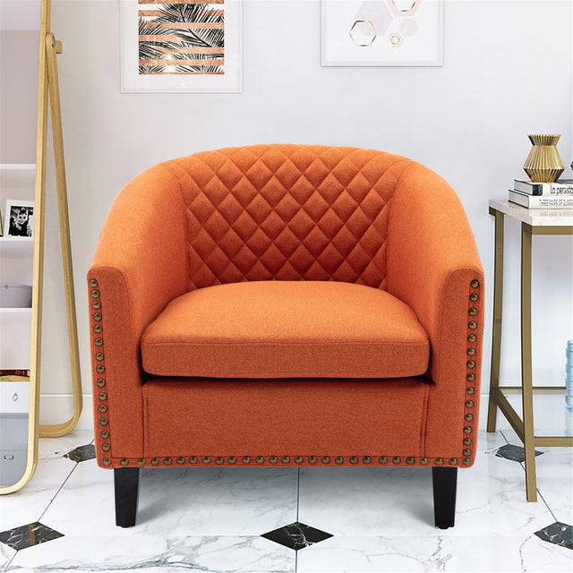 COOLMORE accent Barrel chair living room chair with nailheads and solid wood legs  Orange  linen