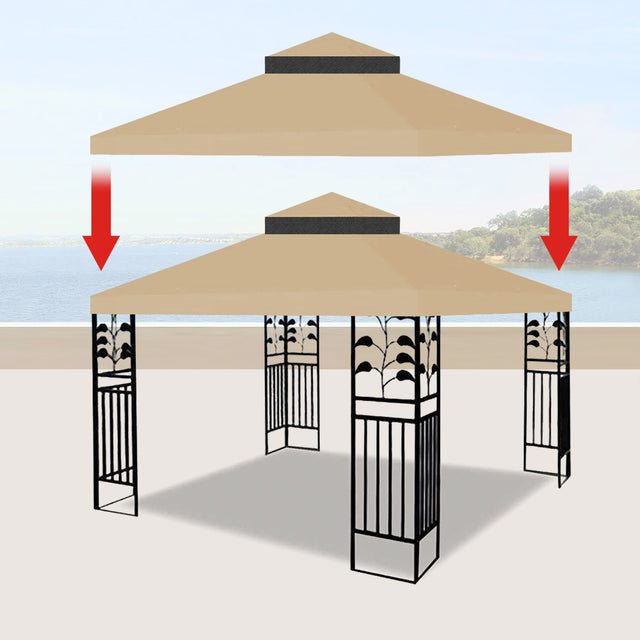 10x10 Ft Outdoor Patio Gazebo Replacement Canopy,Double Tiered Gazebo Tent Roof Top Cover Only（Frame Not Include）