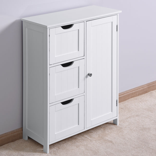 Bathroom Storage Cabinet, White Floor Cabinet with 3 Large Drawers and 1 Adjustable Shelf