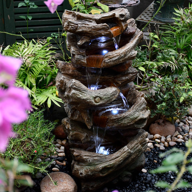 Indoor Outdoor  5-Tier Floor Rack Water Fall Fountain with White LED Light for Patio Yard Garden Lawn