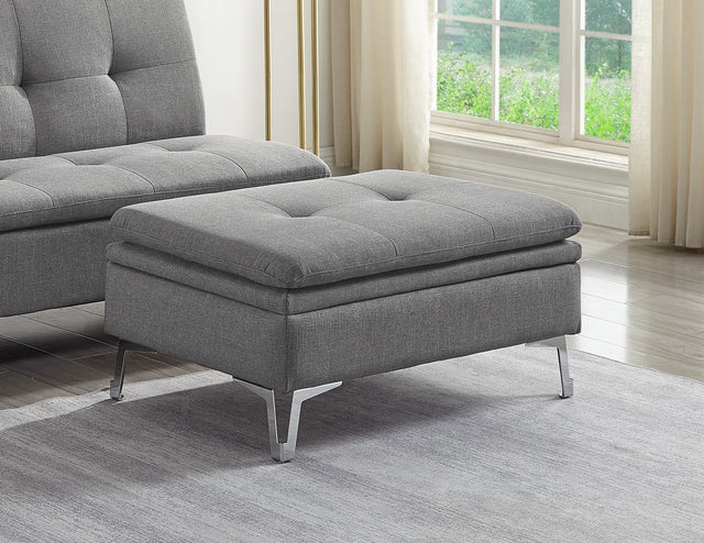 Casual Style Storage Ottoman 1pc Gray Color Fabric Upholstered Metal Legs Living Room Furniture