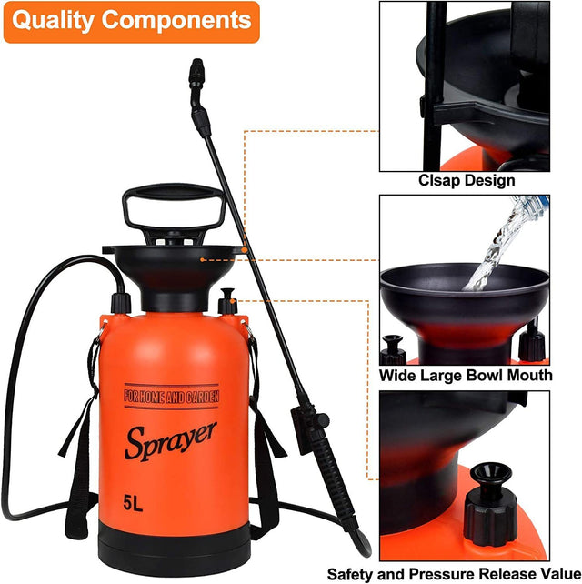 iPower 1.35 Gallon Lawn Garden Pump Sprayer with 2 Different Spray Patterns, Adjustable Shoulder Strap Pressure Relief Valve, Multi-Purpose for Yard, Weed, Plant, 1.35gallon