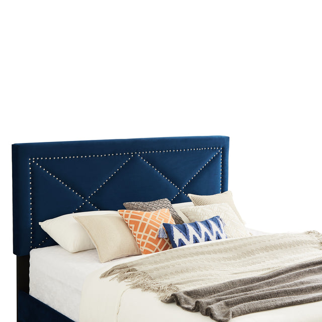 B109 King bed with two nightstands,Beautiful brass studs adorn the headboard, strong wooden slats + metal legs with Electroplate