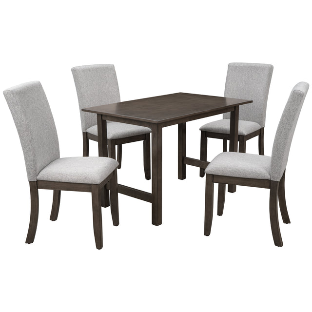 TOPMAX Farmhouse 5-Piece Wood Dining Table Set for 4, Kitchen Furniture Set with 4 Upholstered Dining Chairs for Small Places, Gray Table+Gray Chair