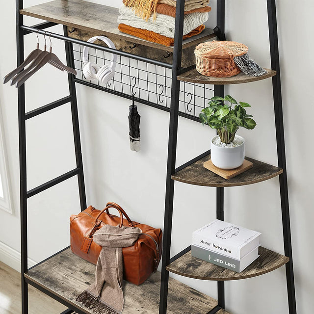 Entryway Coat Rack/ Hall Tree with Bookshelves, Multiple Hooks, and Bench Seat