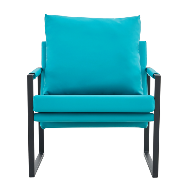 PU Leather Accent Arm Chair Mid Century Modern Upholstered Armchair with Metal Frame Extra-Thick Padded Backrest and Seat Cushion Sofa Chairs for Living Room ( Cyan PU Leather + Metal + Foam )