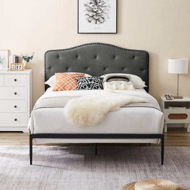 B113 Full bed, Beautiful headboard with buttons  Strong iron frame with high temperature paint