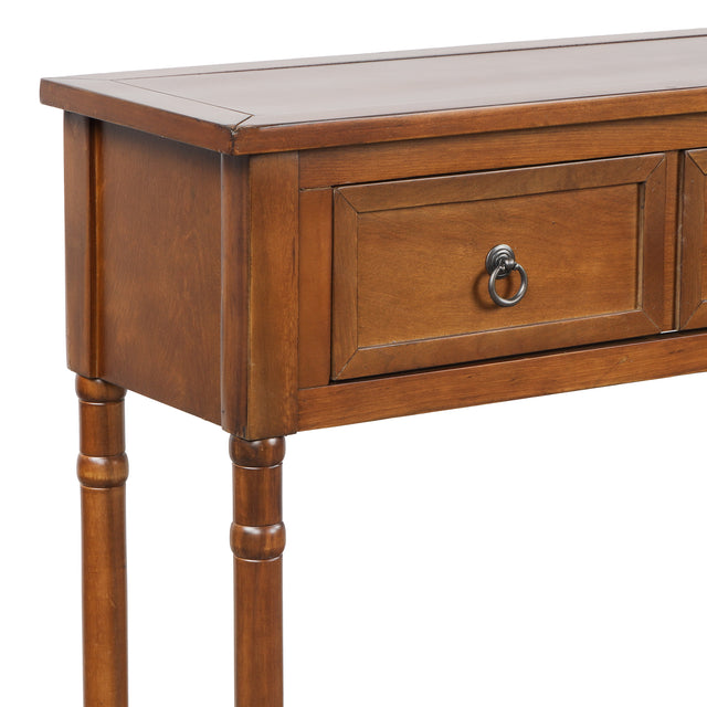 TREXM Console Table Sofa Table for Entryway with Drawers and Long Shelf Rectangular (Antique Walnut)