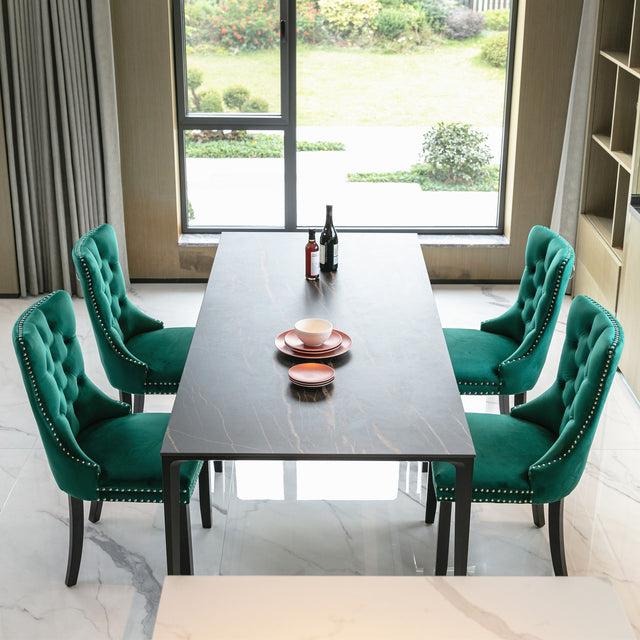 Nikki Collection Modern, High-end Tufted Solid Wood Contemporary Velvet Upholstered Dining Chair with Wood Legs Nailhead Trim 2-Pcs Set，Green, SW2001GN
