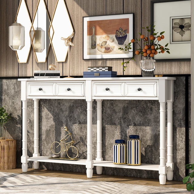 TREXM Console Table Sofa Table Easy Assembly with Two Storage Drawers and Bottom Shelf for Living Room, Entryway (Ivory White)