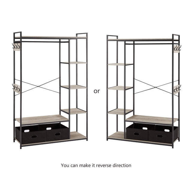 JHX Organized Garment Rack with Storage, Free-Standing Closet System with Open Shelves and Hanging Rod(Grey,45.3’’w x 15.75’’d x 70.08’’h).