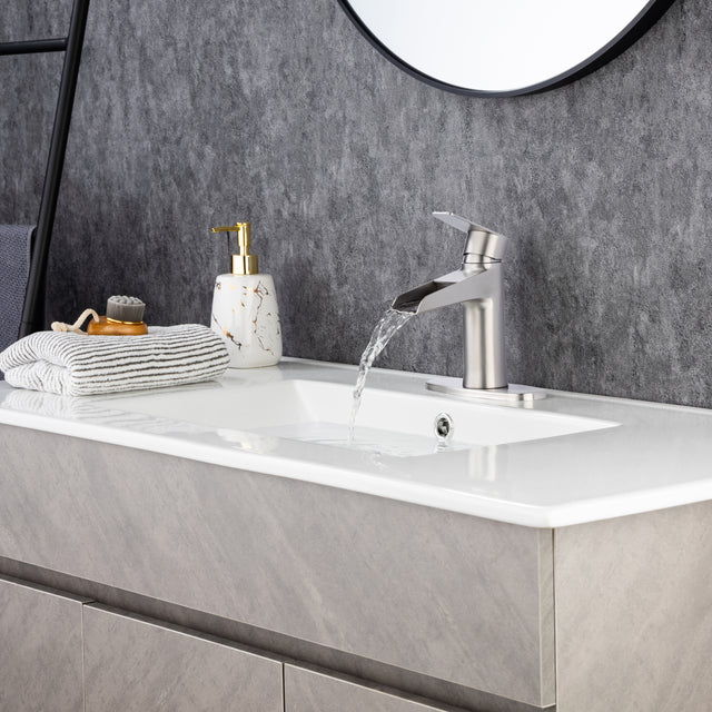 Waterfall Bathroom Faucet  Bathroom Faucet with Pop Up Drain Single Handle One Hole or Three Holes Vanity Faucet Farmhouse RV Bathroom Vessel Basin Faucet Deck Mount