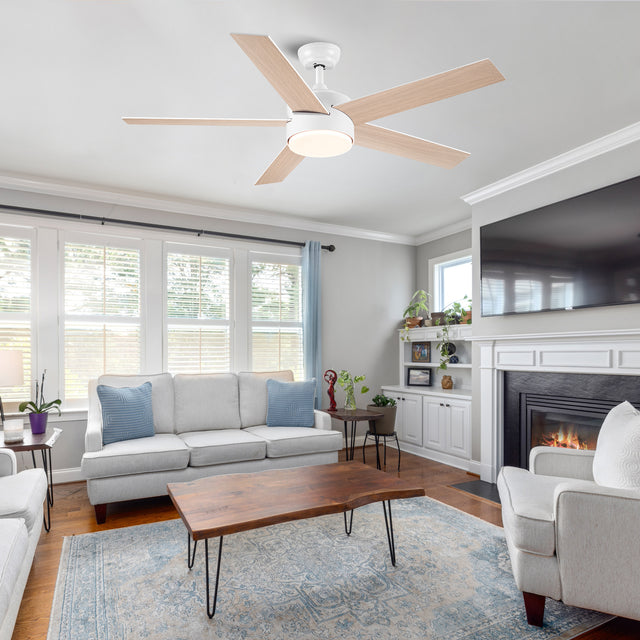 52 In. Integrated LED Light Ceiling Fan with White ABS Blade