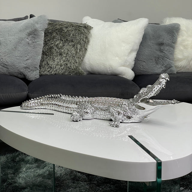 Ambrose Diamond Encrusted Chrome Plated Crocodile (34"L X 10.5"W X 9"H)