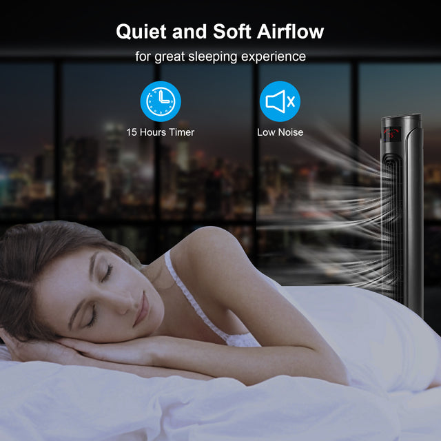 36 Inch High Efficiency Cooling Tower Fan with 3 Speed Settings and 15 Hour Timer, 70 Degree Auto Oscillating with Remote, Standing Fan for Bedroom Home Office