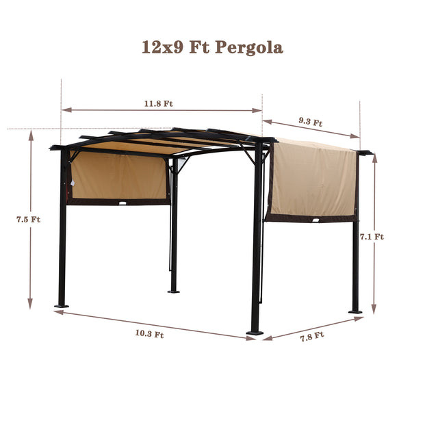 12 x 9 Ft Outdoor Pergola Patio Gazebo,Retractable Shade Canopy,Steel  Frame Grape Gazebo,Sunshelter Pergola for Gardens,Terraces,Backyard