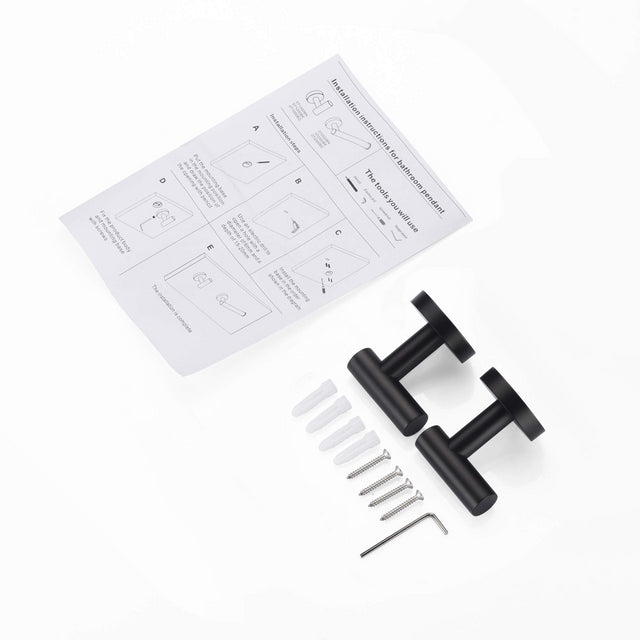 Bathroom Towel Hook, Shower Hook Wall Mounted SUS 304 Stainless Steel, Modern Hand Towel Hook Matte Black, Robe Coat Clothes Hook Round for Kitchen Garage Hotel, 2 Pack.