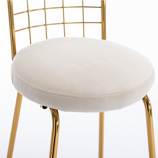 Bar Stool Set of 2, Luxury Velvet  High Bar Stool with Metal Legs and Soft Back, Pub Stool Chairs Armless Modern Kitchen High Dining Chairs with Metal Legs, Beige