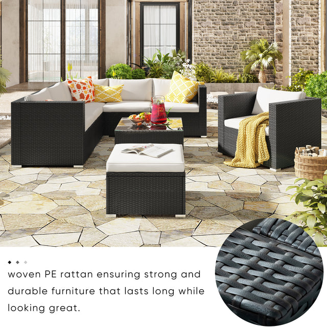 U_STYLE Patio Furniture Sets, 8-Piece Patio Wicker Corner Sofa with Cushions, Ottoman and Coffee Table