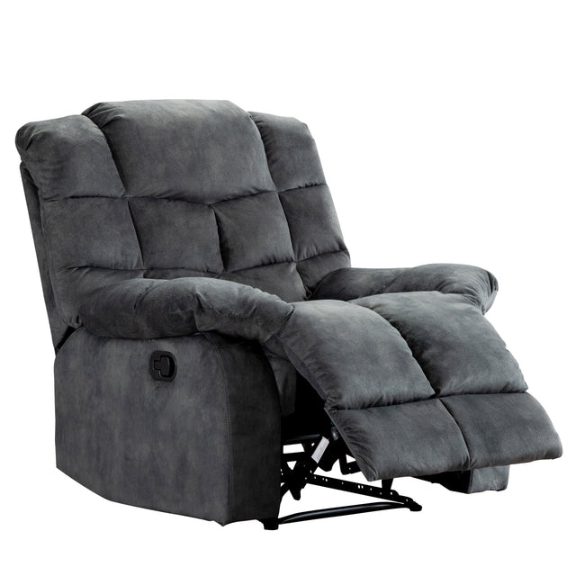 Recliner Chair Overstuffed, Manual Reclining Single Couch Wide Seat with Thickened Headrest and Back (Gray)