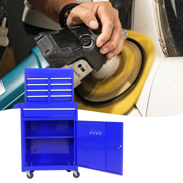 Detachable 5 Drawer Tool Chest with Bottom Cabinet and one Adjustable Shelf--Blue