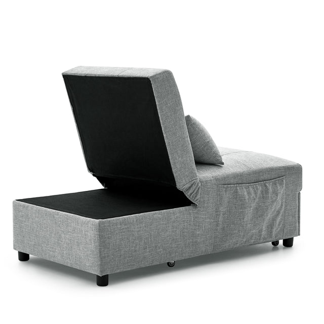 Folding Ottoman Sleeper Sofa Bed, 4 in 1 Function, Work as Ottoman, Chair ,Sofa Bed and Chaise Lounge for Small Space Living, Grey  (44” x 26” x 33”H)