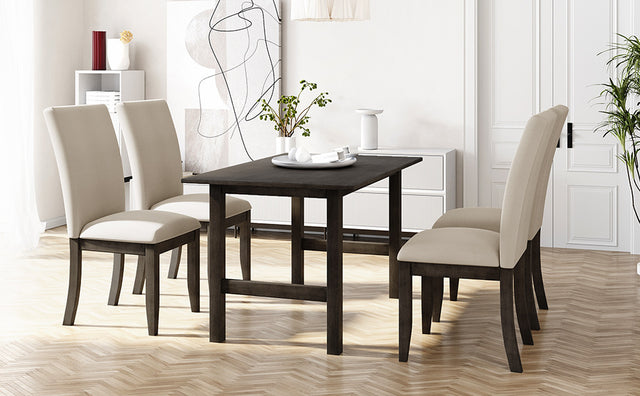 TOPMAX Farmhouse 5-Piece Wood Dining Table Set for 4, Kitchen Furniture Set with 4 Upholstered Dining Chairs for Small Places, Gray Table+Beige Chair