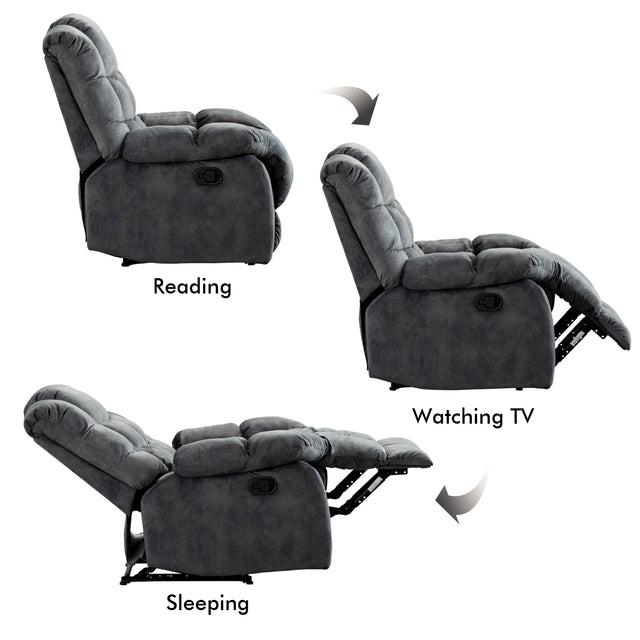 Recliner Chair Overstuffed, Manual Reclining Single Couch Wide Seat with Thickened Headrest and Back (Gray)
