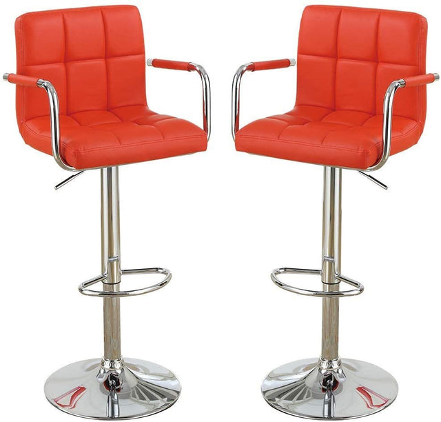 Brown Faux Leather Bar Stool Counter Height Chairs Set of 2 Adjustable Height Kitchen Island Stools Armrest Chairs