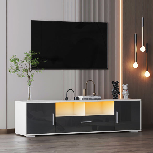 20 minutes quick assemble WHITE+GRAY morden TV Stand with LED Lights,high glossy front TV Cabinet,can be assembled in Lounge Room, Living Room or Bedroom,color:WHITE+Dark Grey