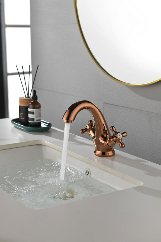 Rose Gold Bathroom Sink Faucet 2 Single Hole Vanity Vessel Sink Basin Cold and Hot Water Deck Mounted