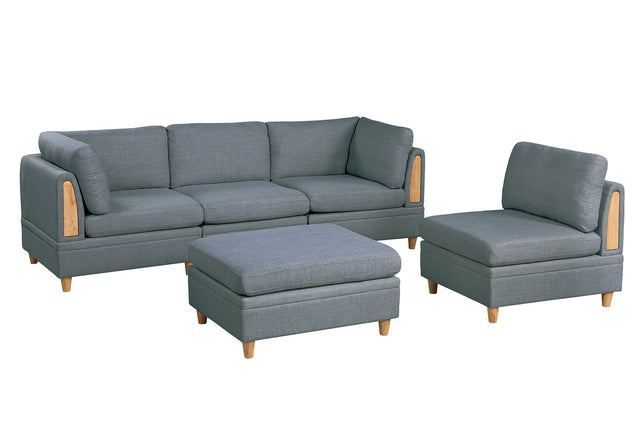 Living Room Furniture Ottoman Steel Color Dorris Fabric 1pc Cushion ottomans Wooden Legs Deco