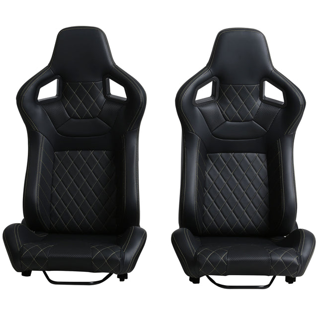 2-Piece Ergonomic Racing Seats with Adjustable Double Slides,PVC Racing Simulator Game Seats,Black